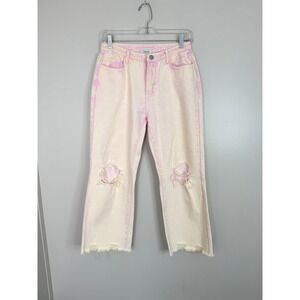 Fate Jeans Women Medium Pink Tie Dye Acid Wash Distressed Raw Hem Straight Leg